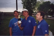 After game celebration: Brian Lackey, Pierre Valois, Yvan Thiboutot.