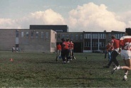 On the field.